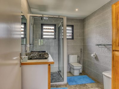 Salle de bain avec douche à l'italienne et meuble vasque